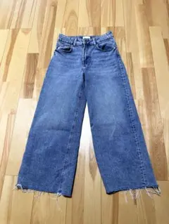 【H&M】ワイドレッグデニムライトブルー フリンジ裾 38