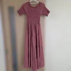 ローズピンク ティアード 半袖ワンピース Fサイズ