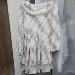 axes femme チェック柄レース襟長袖ミニワンピース