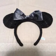 ディズニー　カチューシャ　ミニー　りぼん　ツイード　チェック　ベロア　グレー　黒