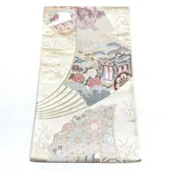 A326 ●高級 正絹 唐織 本金二重箔 蒔絵花鳥文 六通 袋帯 七宝