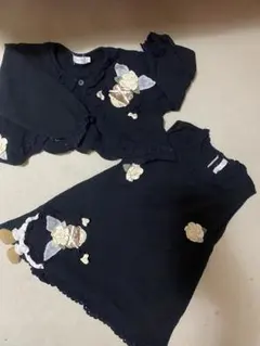 花と女の子の刺繍付きドレスとカーディガンセット　85