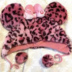 東京ディズニーリゾート ヒョウ柄ミニー帽子　もこもこ