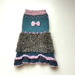ハンドメイド小型犬用 ニットワンピース ファー付き