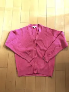 ユニクロコットンピンク Vネック カーディガンリブ編みSサイズ