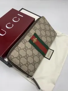 美品 GUCCI 長財布 ラウンドファスナー シェリーライン GGスプリーム