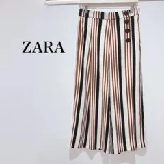 ザラ ワイドパンツ ストライプ タック入り ゆったり カジュアル 総柄 Mサイズ