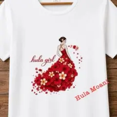 赤いフラガールTシャツ・L♡フラダンス ハワイアン♡フラワー 花♡白 半袖のサムネイル
