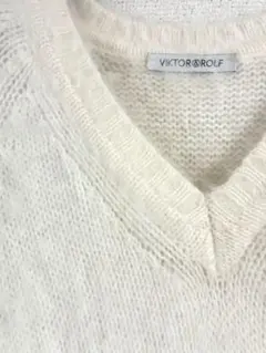 VIKTOR&ROLF Vネック シャギーニットミニワンピース　白　サイズF