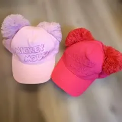 2点セット　ミッキーマウス ポンポン付きキャップ 58cm ピンク色