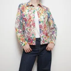 ブラウス シアーシャツ シルク素材 透け感 昭和レトロ vintage 一点物