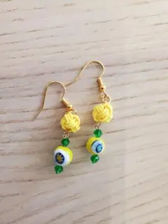 再掲載！【送料込】　黄色いあわじ玉とビーズのピアス