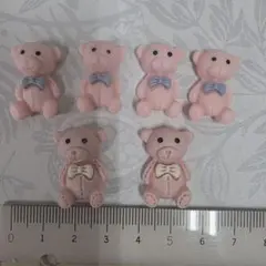 ピンクのクマ型デコレーションパーツ 6個セット