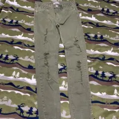 ZARA girl's 13/14 オリーブ色ダメージ加工 スキニーパンツ