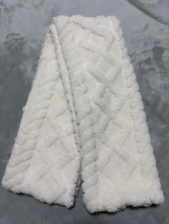 ホワイト フリース マフラー 編み込み模様