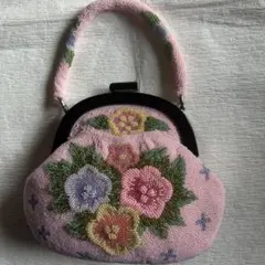 ビーズバック 花柄 ピンク がま口 昭和レトロ ヴィンテージ 和装 パーティー
