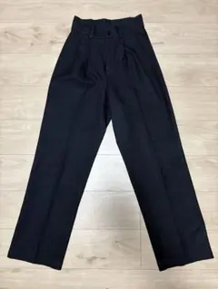 太ベルトハイウエストウールライクカラータックスラックス M ブラック