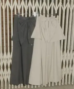 【notre emor】ribbon dust lamé pants ベージュ