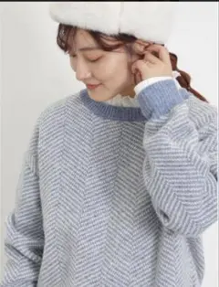 Samansa Mos2 前後着ヘリンボーン柄カーディガン