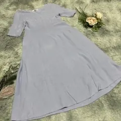 【UNIQLO】薄紫 Vネック 半袖 Aラインワンピース　Sサイズ　コットン