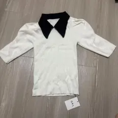 タグ付き GRL ホワイト ブラック襟 半袖ニット