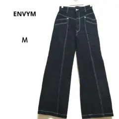 アンビー M 黒 ステッチカラーハイウエストデニム