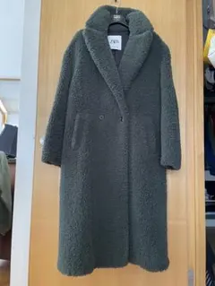 ZARA テディベア ボア ロング コート カーキグリーン