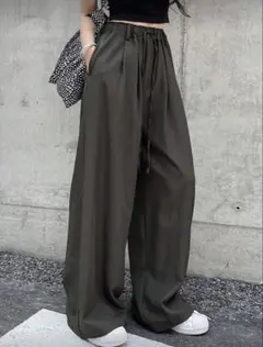 レディース ワイドレッグ カジュアルパンツ グレー