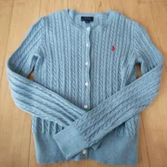 POLO RALPHLAUREN水色 ケーブルニットカーディガン M(8-10)