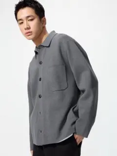 ユニクロ　ミラノリブシャツカ－ディガン　グレー　ユニセックス