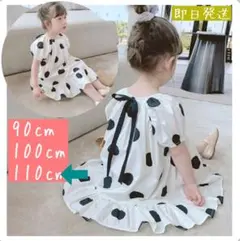 110cm★キッズ★ガールズ★水玉★ワンピース★リボン★ドット柄★韓国服★夏