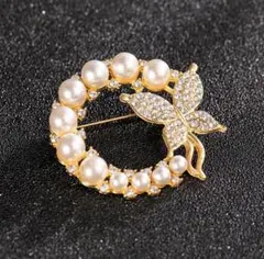 ブローチ 華やかバタフライ パール ラインストーン 卒業式 入学式