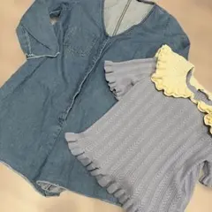 ZARA デニム　オールインワン　ニット　2枚セット　M