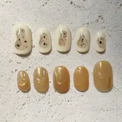 ネイルチップ(size:03237) 秋ネイル ベージュ ぷっくり オレンジ