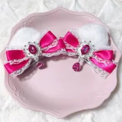 猫耳 アイドル リボン ヘアクリップ 髪飾り 量産型 コンカフェ ピンク