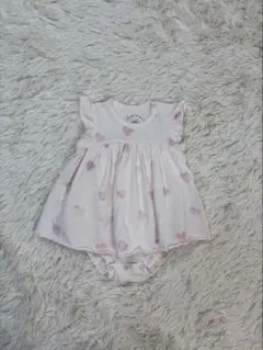 ジェラートピケ ハート柄 フリルロンパース 70-80cm ピンク