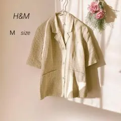 H&Mエイチアンドエム 半袖テーラードジャケット チェック （Ｍ）ミントグリーン