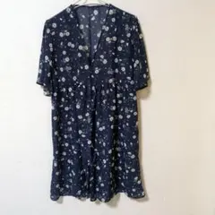 花柄シフォンワンピース ネイビー Lサイズのサムネイル