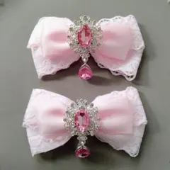 リボン ヘアクリップ 左右2個セット 量産型 地雷系 ライトピンク