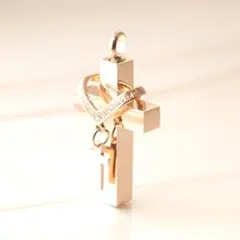 遺骨ペンダント 十字架 ジルコニア 納骨 メモリアルネックレス ピンクゴールド