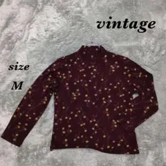 vintage (M) ハイネックシャツ 花柄 渋い ワインレッド