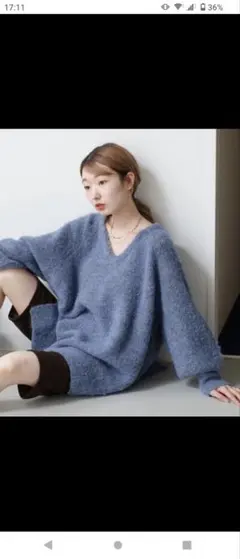 kastane メランジVあきニットプルオーバー　ブルー