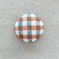 刺繍ブローチ　チェック柄　ブルーオレンジ