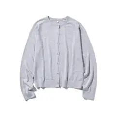 【UNIQLO】UVカットクルーネックカーディガン ライトグレー&ブラック S