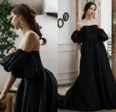 【ドレスプロダクション】オーガンジーサテンパフスリーブドレス(W260BK)