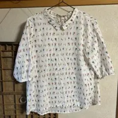 明日までSALE 美品 マドモアゼルノンノン リネンブラウスバンドカラー 
