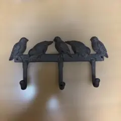 アイアン製三連フック　スズメモチーフ　未使用品