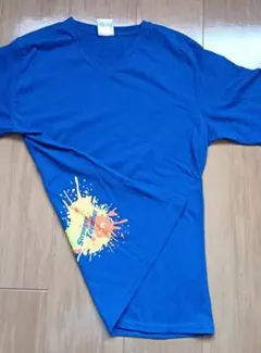 青色 Vネック Tシャツ スプラッシュプリント