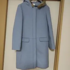 ライトブルー ファー付きフード チェスターコート