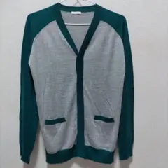 【GU 】メンズカーディガン/ Vネック/ グレー×グリーン/ Lサイズ
